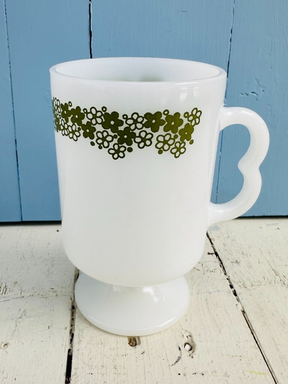 Vintage 60's Pyrex Crazy Daisy Footed Coffee Mug Pedestal Coffee Cup Retro Mug